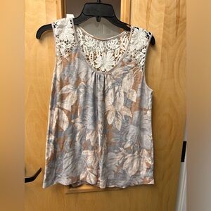 Tommy Bahama Gray and Tan Floral Lace Tank Top large